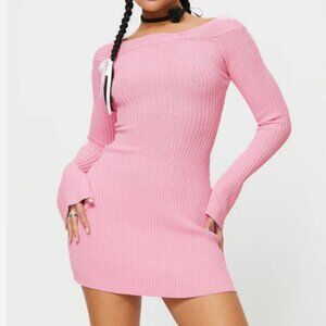 NWT Princess Polly Pember Off The Shoulder Knit Sweater Mini Dress Pink